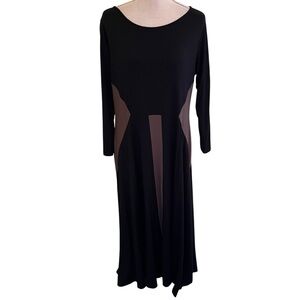 ComfyUSA Black and Brown Knit Colorblock Scoop Neck Long Sleeve Maxi Dress XL